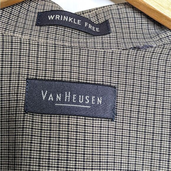 VanHeusen Wrinkle Free Brown Plaid Dress Shirt size Men's L 16 - Picture 10 of 10